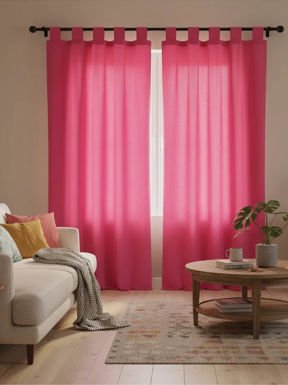 Wamsutta hot pink tab loop drape window panels (2 panels)
